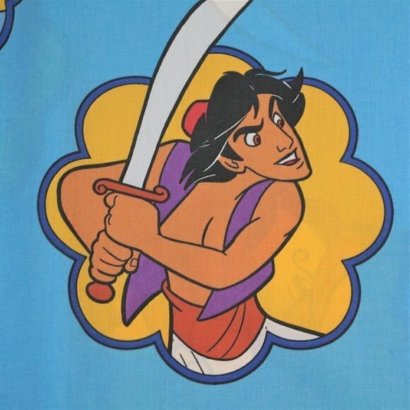 Vintage Disney USA Aladdin Twin Fitted Sheet Blue Genie Lago Abu Jafar Jasmine - Picture 5 of 12